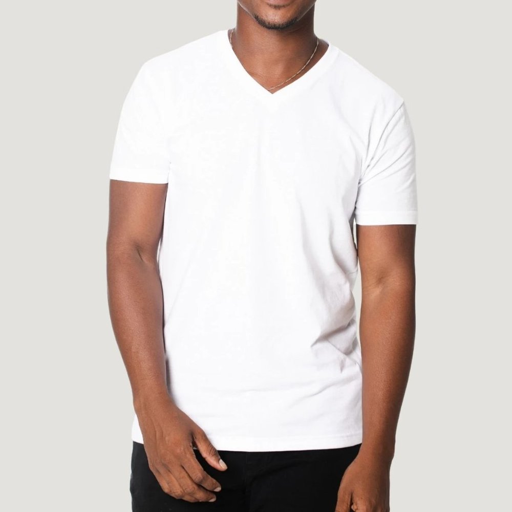 FRESH CLEAN TEES MEN'S SHORT SLEEVE V NECK TEE SHIRT COLOR: WHITE